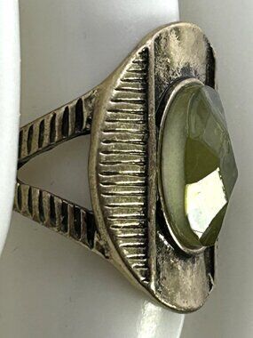 Lucky Brand Oval Green Stone Statement Ring Size 7 Boho Chunky Wide Band